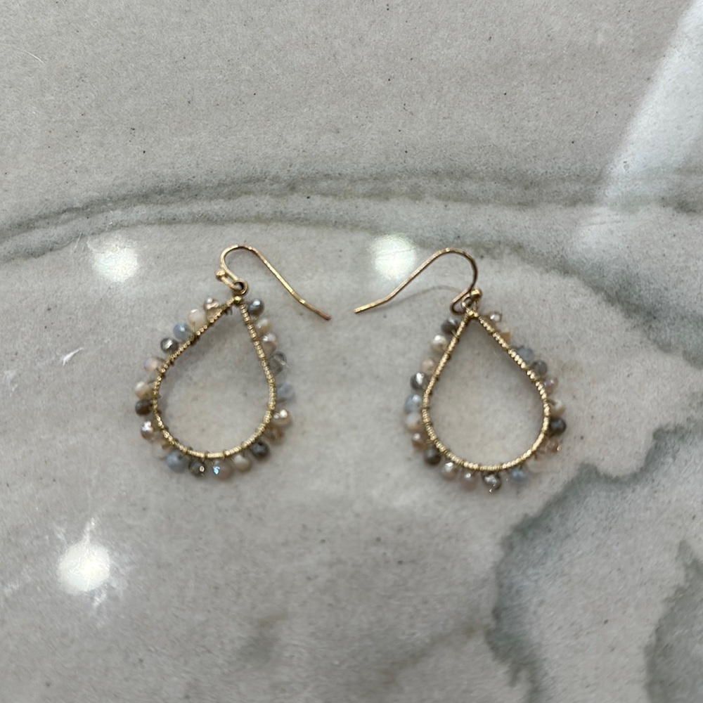 Bead and gold teardrop hoop earrings